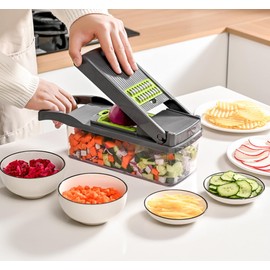 Professional Vegetable chopper, Fruit Slicer,14-piece set, 14in1 Vegetable Chopper,madoline Slicer Multifunctional chopperwith drainage basket,Kitchen Vegetable and fruit Chopper,garlic slicer