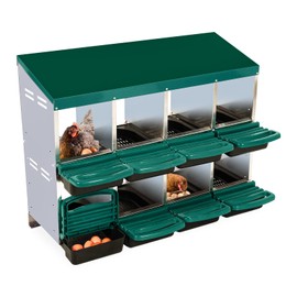Chicken Nesting Box With 8 Compartments - Roll Away Laying Boxes for Hens, Lid Cover for Chicken Coop, Green