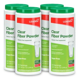 Leader Prebiotic Fiber Supplement Powder for Digestive Health, 100% Natural Daily Fiber Powder, Sugar-Free, Taste-Free, Unflavored, 62 Servings (8.7 OZ), Pack of 4