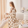 NEWCOSPLAY Knitted Brown White Checkered Blanket Super Soft Plush Throw
