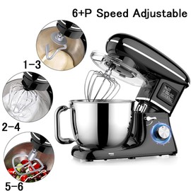 Electric Stand Mixer, 6.5QT Removable Stainless Steel Mixing Bowl, 6+P Speed Adjustable Kitchen Mixer with Dough Hook, Egg Whisk & Beater (Black)