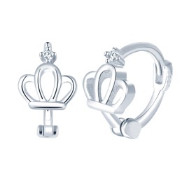 Yumilok Womens Girls 925 Sterling Silver Creative Crown with Zirconia Hoops Earrings Diameter 0.8cm Elegant Silver Crown Creole Earring