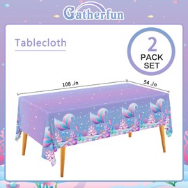 Gatherfun Mermaid Party Supplies Set: Mermaid Birthday Decorations, Includes 2-Pack Mermaid-Themed Tablecloths for Kids & Girls 1st Birthday, Mermaid Party Decorations Table Covers 54 x 108 Inch