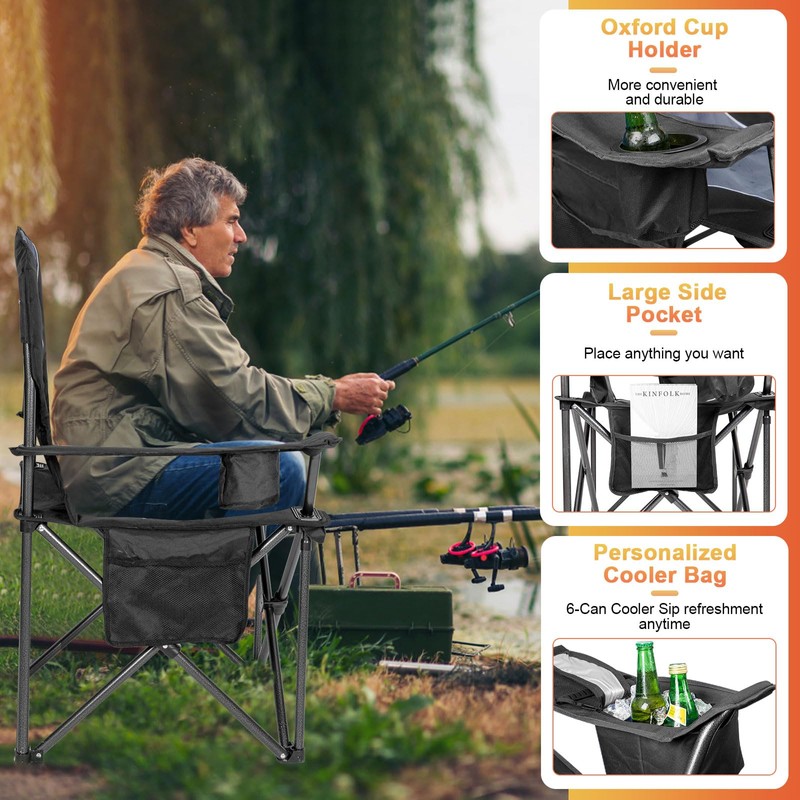 Romswi Oversized Folding Camping Chairs with Adjustable Arm Straps, 450lbs