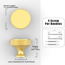 Talentedeco 10 Pack Brushed Gold Knurled Kitchen Cabinet Knobs Cabinet Pulls Drawer Knobs Cabinet Hardware Zinc Knobs for Drawers