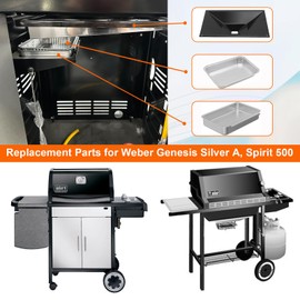 BBQ Future 66036 Grease Tray with 83156 Catch Pan for Weber Genesis II 300 Series, Replacement Part for Weber Genesis II 310/340 Gas Grill with 10 PCS Aluminum Drip Pan Liners, 18" x 13"