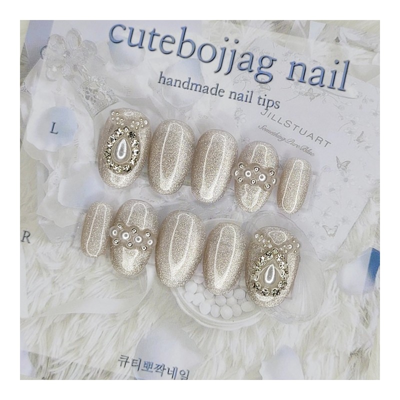 Wedding pearl handmade nail tips - water drop / 웨딩