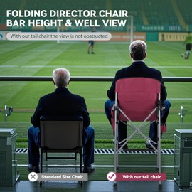 Foldable Directors Makeup Salon High Chair - Portable Camping Bar Height Folding Photoshoot Chairs with Stroage Bag Cup Holder Non-Slip Footrest, Supports 400 lbs Red Tall Director Chair