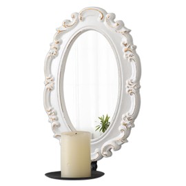 SOFE Vintage White Oval Mirror Candle Sconce, Antique Candle Holder for Wall 10 Inches Tall, Rustic Candle Wall Sconce, Elegant Wall Mounted Candle Pillar Holder, Mirror Wall Decor, 1 Piece