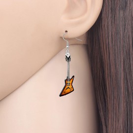 YAYAKO Acrylic Bass Guitar Earrings Dangle Statement Violin Jewelry Music Gifts for Women Music Lovers (Brown Bass)