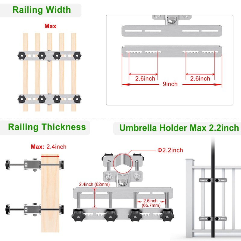 Lifeswell Heavy Duty Deck Railing Umbrella Holder, Adjustable Patio Umbrella