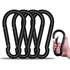 KINLINK 4 Pack Black Carabiner Clip, 7 inch Heavy Duty Spring Snap Hook, Large Caribeener Clips for Camping, Swing Set, Hammock, Hiking, Travel, Weight Lifting Machine, Home Gym Equipment