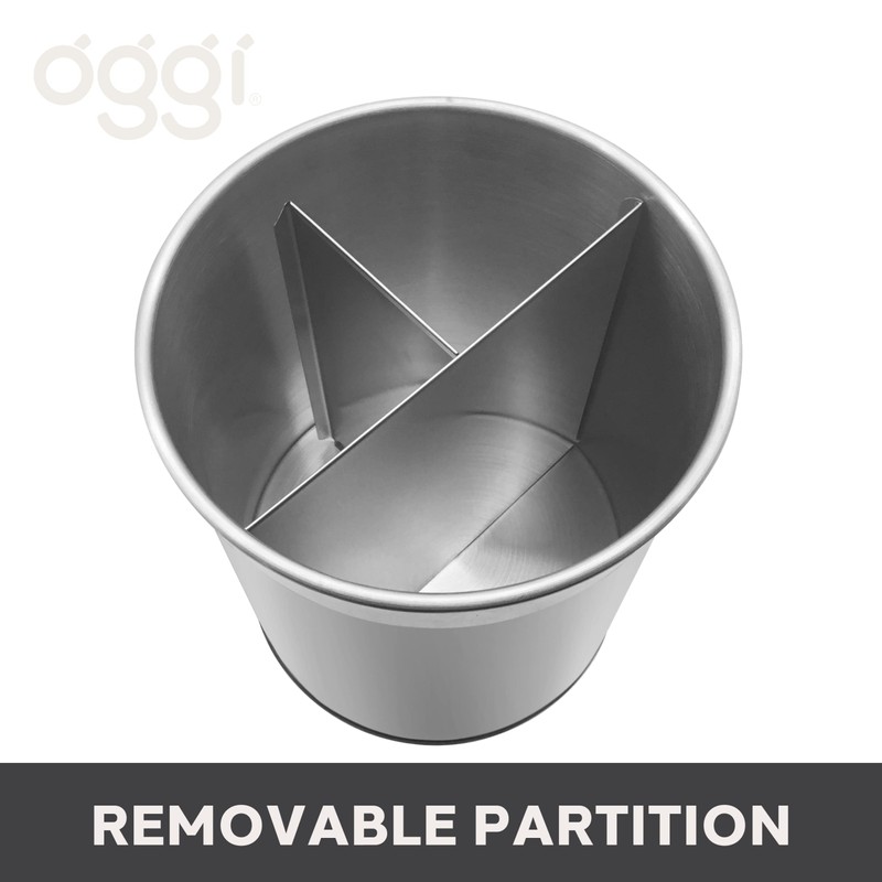 Oggi Jumbo Stainless Steel Rotating Utensil Holder with Removable Divider