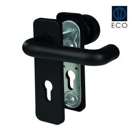 stahl-design.shop Fitting for fire doors, colour: jet black, similar to RAL 9005 matt, interchangeable set square (handle and button), hole spacing 72 mm, eco shoulder