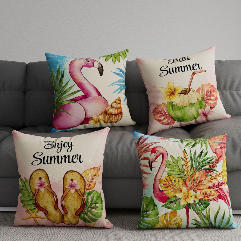 ZAEW Flamingo Flip Flops Summer Pillow Covers Throw Pillow Cases