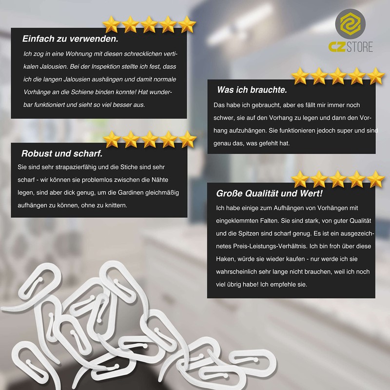 CZ Store Plastic Curtain Hooks | 100 Pack | 28x12mm