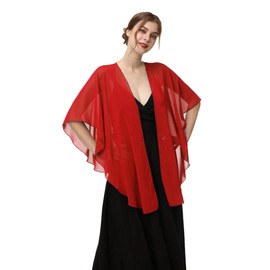 Hotshawl Womens Chiffon Shawls and Wraps, Wedding Party Shawl Scarf for Evening Dresses (Red)