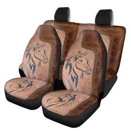 Xoenoiee Horse Print Breathable Car Seat Covers Full Set 4 Pcs Vehicle Seat Protector, Front Seats and Rear Seat Covers Fit for Most Sedans SUV Truck