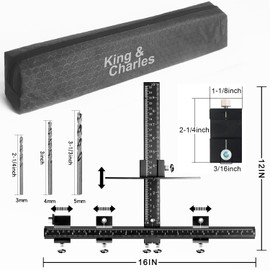 King&Charles Cabinet Hardware Jig, Aluminum Alloy Cabinet Handle Jig with 3 pcs Point Wood Drils Bits, Use for Handles Pulls Knobs on Drawers/Doors, Wood Drilling Dowelling Guide Set.