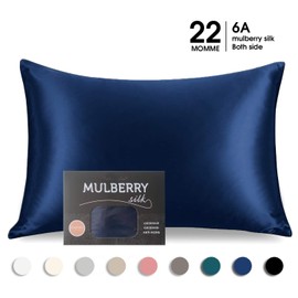 Cognatio 22 Momme 100% Mulberry Silk Pillowcase for Skin and Hair, Both Sides Pure Silk Pillow Case with Hidden Zipper, 1pc, Gift Box Packed, 50 x 75 cm, Navy Blue