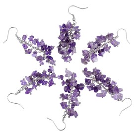 Nupuyai Amethyst Crystal Stone Long Tassel Drop Earrings for Women, Chakra Healing Stone Dangle Earrings for Wedding Party Vacation, 62mm