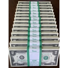 Pack of (20) NEW $2 Bills Uncirculated Consecutive Serial# Two Dollar CRISP