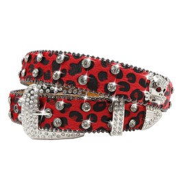 EVERBLTING Rhinestone Leopard Skull Belt Men Women Skull Leopard Belt Studded Punk Y2k emo Belts Western Cowgirl BB Belts 125