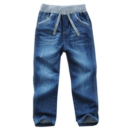 jeans elásticos para niños y niñas con cintura media lavada, longitud completa recta, B, 10 Años