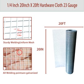 Loveerct Hardware Cloth 1/4 Inch 20in X 20ft, 23 Gauge Hot Dip Galvanized Welded Cage Wire Mesh Roll, Chicken Wire Fence Roll for Snake Fences Handicraft Making Welded Fence Garden & Home