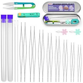 UOOU 32 Pcs Beading Needles Set, 8 Sizes Big Eye Seed Bead Needles,Twist Beading Needles, Jewelry Making Supplies Beading Needle for Jewelry Making