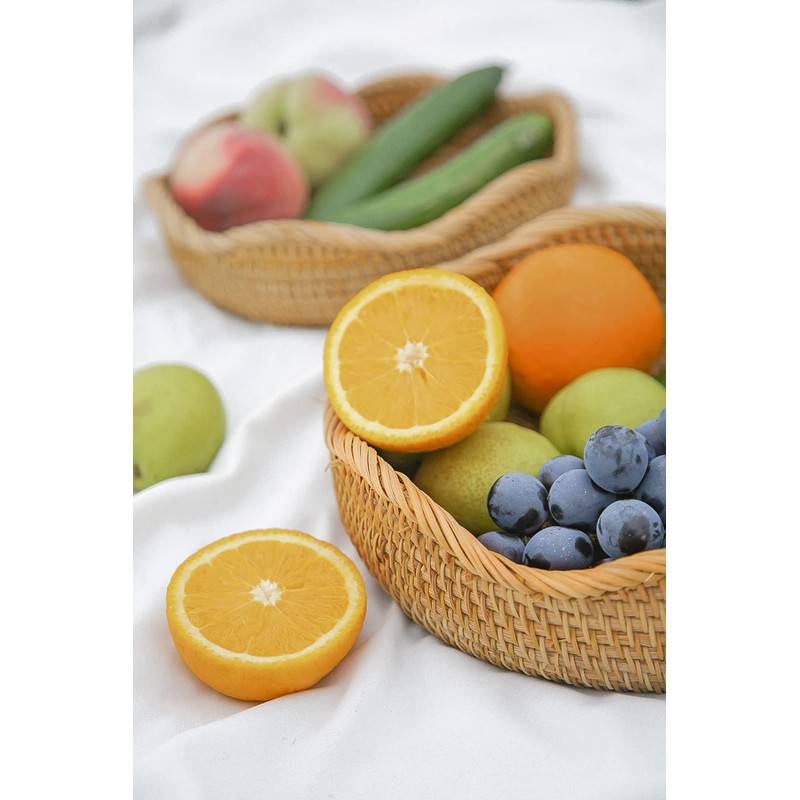 HITOMEN Handmade Rattan Bread Baskets Round Wicker Fruit Serving Storage