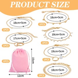 CVDYWDJIE 6 Women's Bracelets and 1 Jewellery Bag, Geometric Bracelets, Bohemian Style Bracelets, Creative Stacking Bracelets, Unit size, Metal, No Gemstone