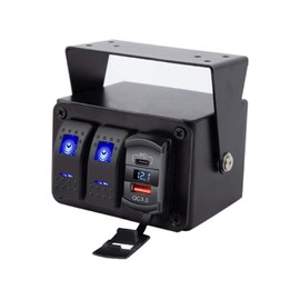 2 Gang Rocker Switch, Toggle Switch Panel Box, Waterproof Marine Boat Toggle Rocker Switch, Aluminum Alloy Switch Panel for Car, Truck, Boat, RV, Trailer, UTV, ATV (Blue Light)