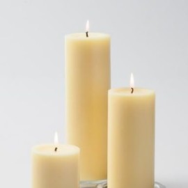 Set of 3 Glass Eastland Square Vases & 3 Ivory Richland Pillar Candles