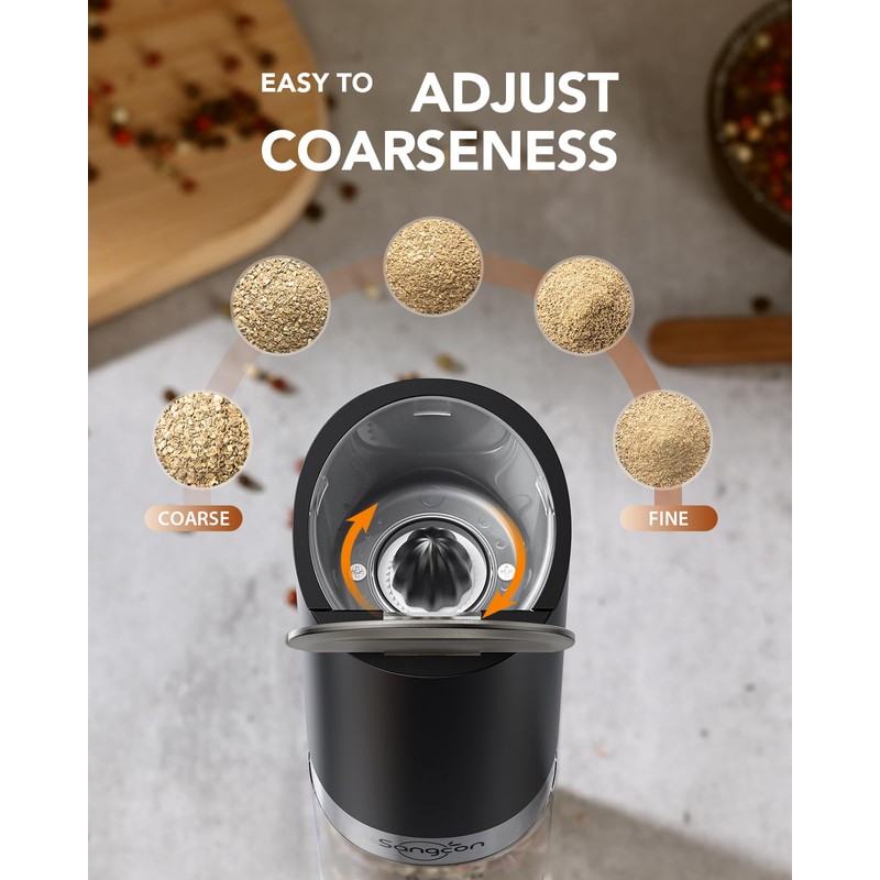 Sangcon Gravity Electric Salt and Pepper Grinder Set with Dust