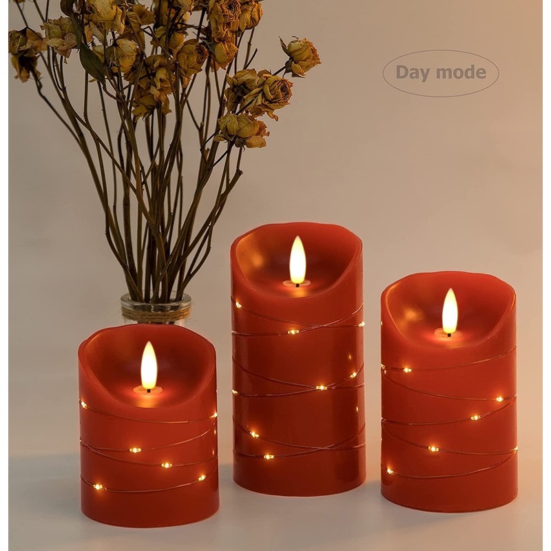 danip red LED flameless Candle with Embedded Star String, 3-Piece