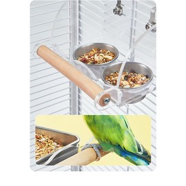 Bird Cage Seed Catcher Feeder with Perch and Anti-Slip Stand, Parrot Food Bowl for Medium Birds, Conures, Caiques, Small Cockatoos (S)