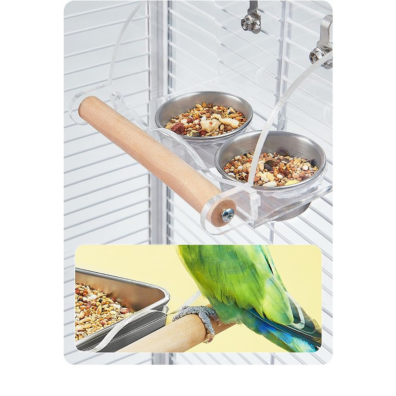 Bird Cage Seed Catcher Feeder with Perch and Anti-Slip Stand,