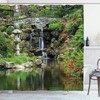 ABAKUHAUS Japanese Shower Curtain, Cascading Waterfall Pond Under Bridge Reflections