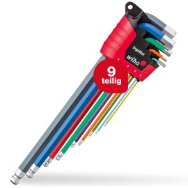 Wiha Allen Wrench Set 9 Pieces in ErgoStar Holder I 1.5 mm - 10 mm I Hexagonal Ball Head I Coloured Luminous I Angle Key Set (43849)