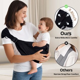 Baby Sling Carrier,Baby Carrier Newborn to Toddler Carrier Essentials Safety Non-Slip Baby Half Wrapped Sling Hip Holderr Carrying 8-35lbs(Black)