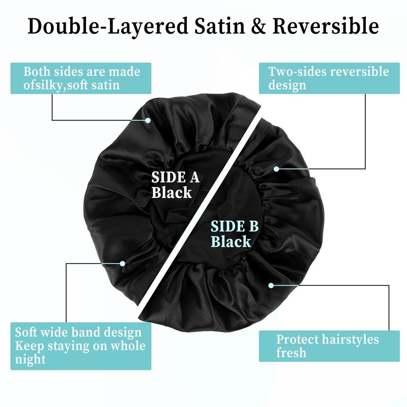 COMNICO Silk Bonnet, Satin Bonnet, Double Layer Silk Cap, Sleep