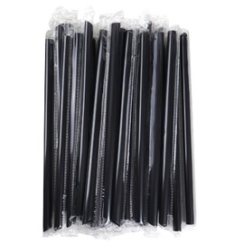 Jumbo Smoothie Straws, Happybase 100pcs Black Disposable Wide-mouthed Large Smoothie Straw Plastic Milkshake Straw, Individually Wrapped Straws (0.43" Diameter and 9.4" Long)