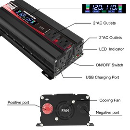 Cantonape 1000W Car Power Inverter DC 12V to 110V/120V AC Converter with LCD Display 4 AC Outlets and Dual USB Car Charger for Car Home Laptop Truck Black