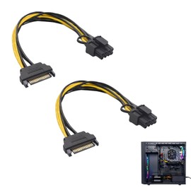 2 PCS Sata Power Cables 15 Pin Cables to 8 Pin(6+2 Pin),Sata Power Splitter,Express Graphics Card Power Splitter Cable 8 Pin to 6 Pin PCIe(20 cm)