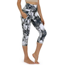 ODODOS Women's High Waisted Pattern Yoga Capri Leggings with Pockets, Tummy Control Non See Through Sports Athletic Workout Running Capris, Crosstalk, XX-Large