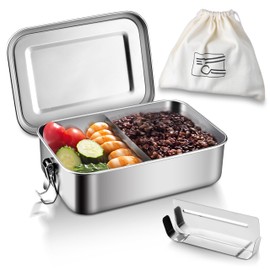 HaWare Stainless Steel Bento Box, 29oz (850ML) Lunch Box Container with Lids and 2 Removable Dividers, Metal Lunch Containers with Locking Clips, Leak-Proof Food Storage Containers for Work School