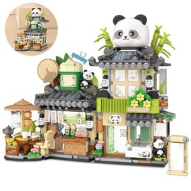 KBIBCK Panda House Mini Building Blocks, MOC Creative Japanese Toy Model Set 6-12 Age, 860 Pieces Building Blocks House Toy Gift, Home Decoration (Panda Tea House)