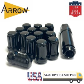 ARROW 32x 1.4" Black M14x1.5 Spline Tuner Lug Nuts and Key Fit Nissan/Chevy/G