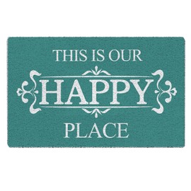 Qabliqo This is Our Happy Place Door Mat for Front Door Indoor Outdoor Outside Entrance Porch, Blue Welcome Mats Doormats Outside, Blue Bath Mats for Bathroom, 17x30 Inches